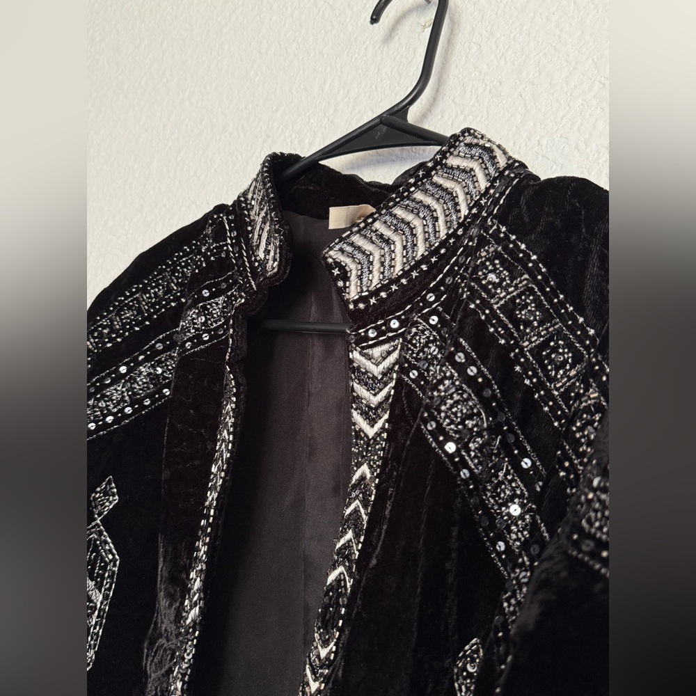 Raga Lunar Eclipse black silver velour velvet embroidered beaded crop Jacket XS - Picture 7 of 15